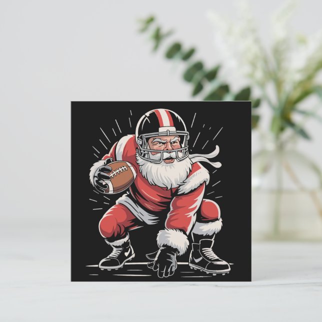 Cartão De Festividades Papai Noel de Natal Futebol Lineman Quarterback  (Em pé/Frente)