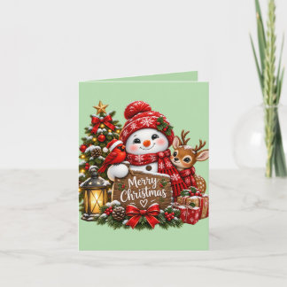 Cartão De Festividades Papai Noel de Natal Reno Cardinal Vermelho Ferruge