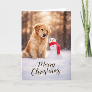Cartão De Festividades Papai Noel de Neve com Retriever Dourado