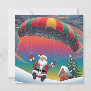 Cartão De Festividades Papai Noel de paraquedas feliz natal 