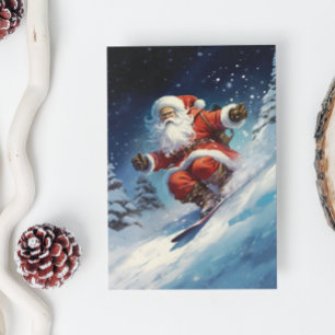 Cartão De Festividades Papai Noel de Snowboard
