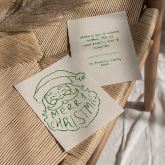 Cartão De Festividades Papai Noel Desenhado Verde Natal Não-Foto