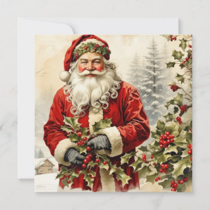 Cartão De Festividades Papai Noel do Natal com a baga de azevinho