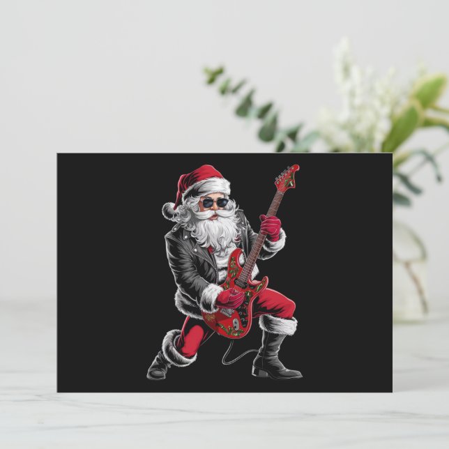 Cartão De Festividades Papai Noel do Natal de Rock & Roll Tocador de Guit (Em pé/Frente)