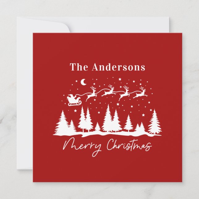 Cartão De Festividades Papai Noel do Natal e trenó de rena  (Frente)