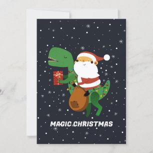 Cartão De Festividades Papai Noel do Natal T-rex Dinossauro Trenó