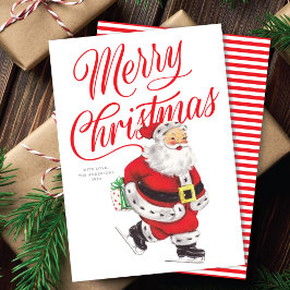 Cartão De Festividades Papai Noel Doce de Patinação no Gelo Natal Sem Fot