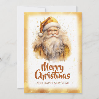 Cartão De Festividades Papai Noel Dourado Aquarela