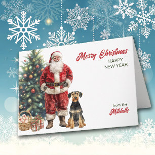 Cartão De Festividades Papai Noel e Airedale Terrier Dog Natal
