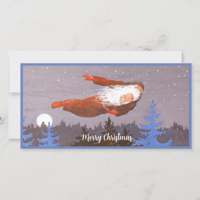 Cartão De Festividades Papai Noel e Bebê Voando no Natal  (Frente)