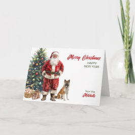 Cartão De Festividades Papai Noel e Cachorro Akita Natal