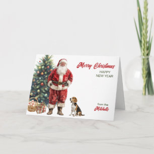 Cartão De Festividades Papai Noel e Cachorro Beagle Natal