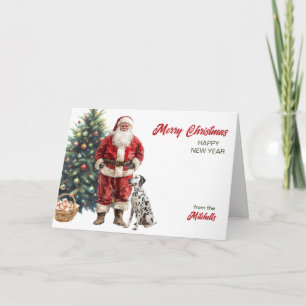Cartão De Festividades Papai Noel e Cachorro Dálmata Natal