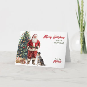 Cartão De Festividades Papai Noel e Cachorro Pastor Australiano Natal
