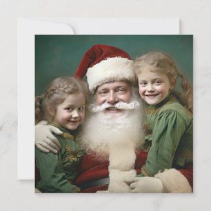 Cartão De Festividades Papai Noel e Crianças Antigos