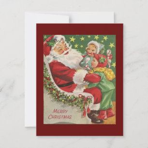 Cartão De Festividades Papai Noel e Crianças de Natal Antigo 
