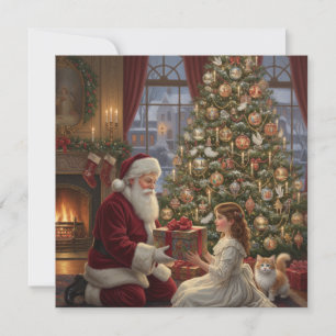 Cartão De Festividades Papai Noel e menina vitorianos