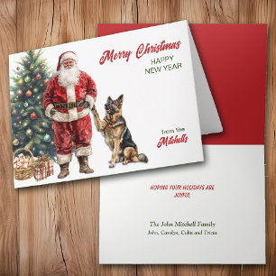 Cartão De Festividades Papai Noel e Pastor Alemão Natal