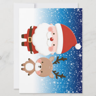 Cartão De Festividades Papai Noel e Rena de Natal fofos