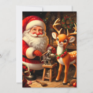 Cartão De Festividades Papai Noel e Rena Fofozinhos