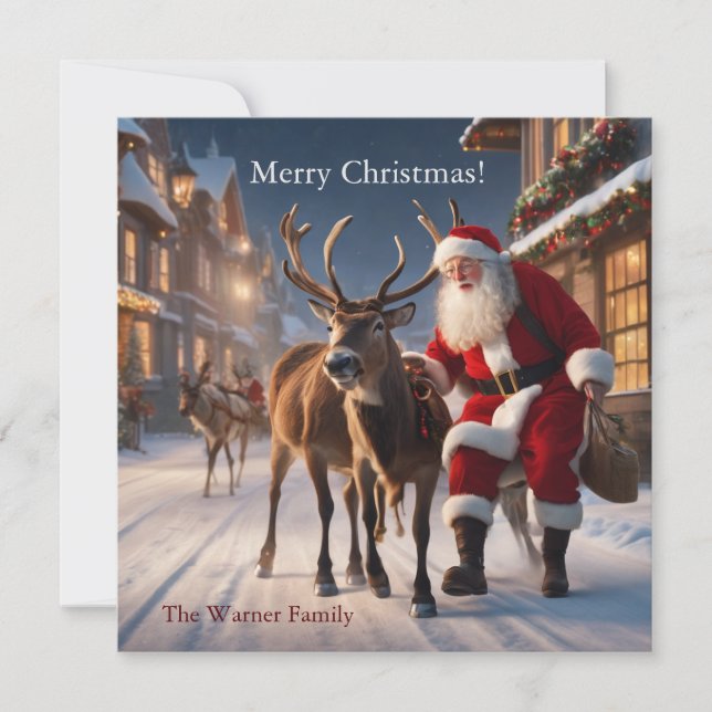 Cartão De Festividades Papai Noel e seus renas (Frente)