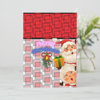 Cartão De Festividades Papai Noel e Sra. Claus Fofo Feliz Natal Saudação 