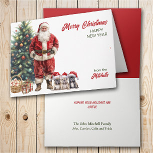 Cartão De Festividades Papai Noel e Três Bulldogues Franceses Natal