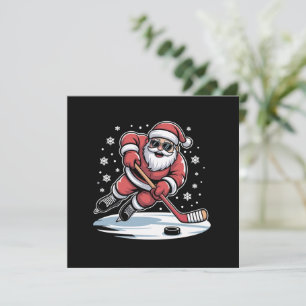 Cartão De Festividades Papai Noel engraçado de Natal jogando hóquei no ge