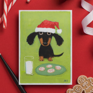 Cartão De Festividades Papai noel engraçado do cão do Dachshund com lei