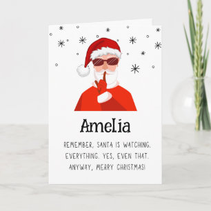 Cartão De Festividades Papai Noel Engraçado Está Observando Nome Feliz Na