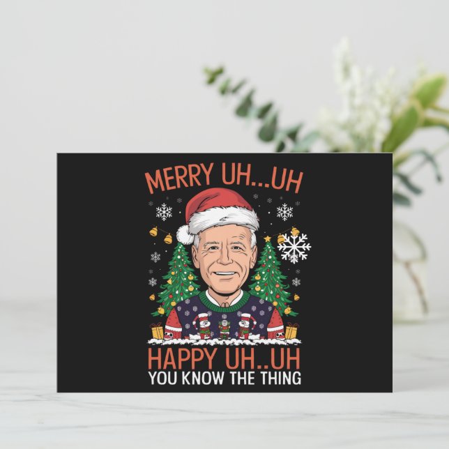 Cartão De Festividades Papai Noel Engraçado Joe Biden Feliz Uh Uh Natal F (Em pé/Frente)