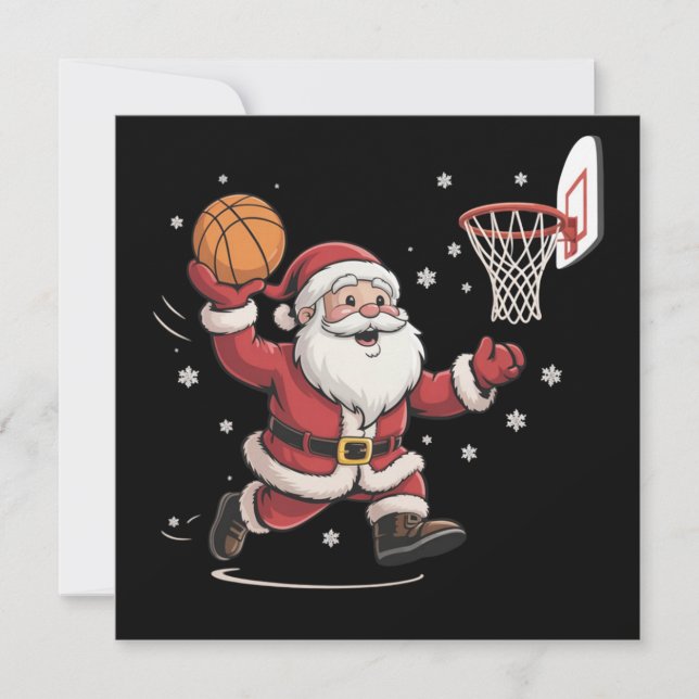 Cartão De Festividades Papai Noel Engraçado Jogando Basquete Presente de  (Frente)