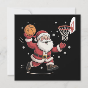 Cartão De Festividades Papai Noel engraçado jogando basquetebol presente 