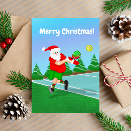 Cartão De Festividades Papai Noel Engraçado Jogando Pickleball Feliz Nata