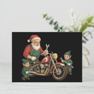 Cartão De Festividades Papai Noel Engraçado Mecânico Retro Motociclista N