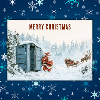 Cartão De Festividades Papai Noel Engraçado Porta Potty Pausa no Banheiro