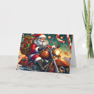 Cartão De Festividades Papai Noel Entregando Pacotes de Moto