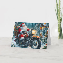 Cartão De Festividades Papai Noel Entregando Pacotes de Motocicleta