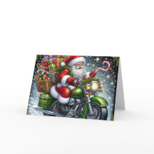 Papai Noel Entregando Pacotes em Moto Verde