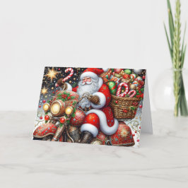 Cartão De Festividades Papai Noel Entregando Pacotes em uma Motocicleta V