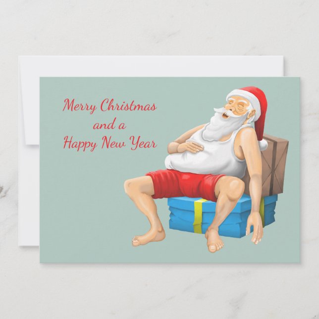 Cartão De Festividades Papai Noel está tirando uma soneca (Frente)
