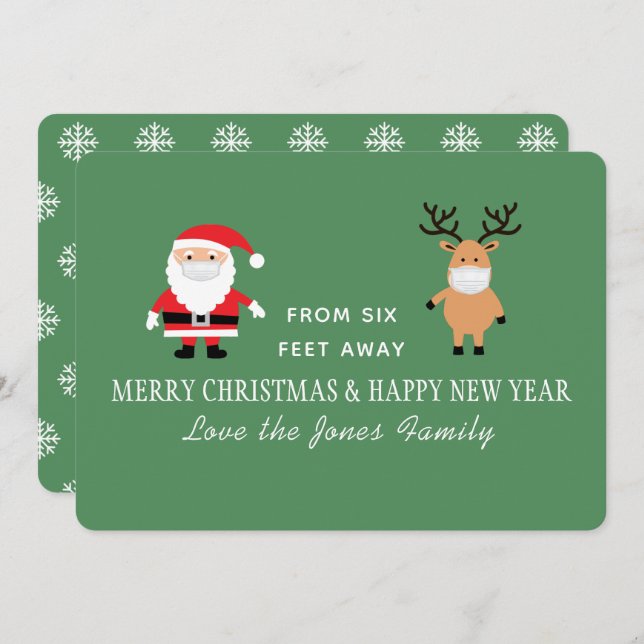 Cartão De Festividades Papai Noel Fofo & Máscara de Rena Natal (Frente/Verso)