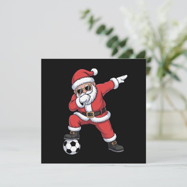 Cartão De Festividades Papai Noel Futebol Dabbing Papai Noel Presente Nat (Em pé/Frente)