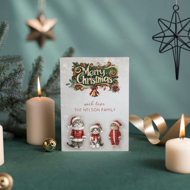 Cartão De Festividades Papai Noel Gato Natal Plano Vitoriano Antigo (Criador carregado)