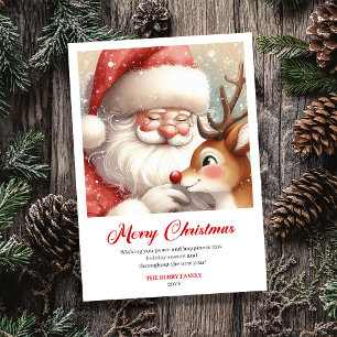 Cartão De Festividades Papai Noel Gentil E Rudolph Saudação Clássica De N