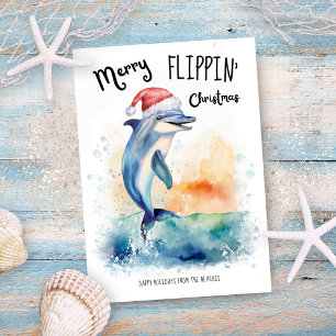 Cartão De Festividades Papai Noel Golfinho Natal Alegre Praia