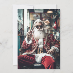 Cartão De Festividades Papai Noel Hipster Faz uma Pose de Paz Vibrações d