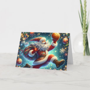 Cartão De Festividades Papai Noel jogando Basquete