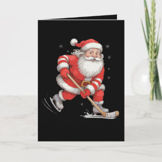 Cartão De Festividades Papai Noel Jogando Hóquei Natal Patins de Gelo Sti