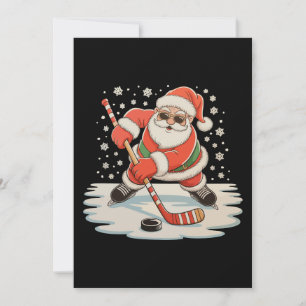 Cartão De Festividades Papai Noel Jogando Hóquei no Gelo Natal Xmas Despo